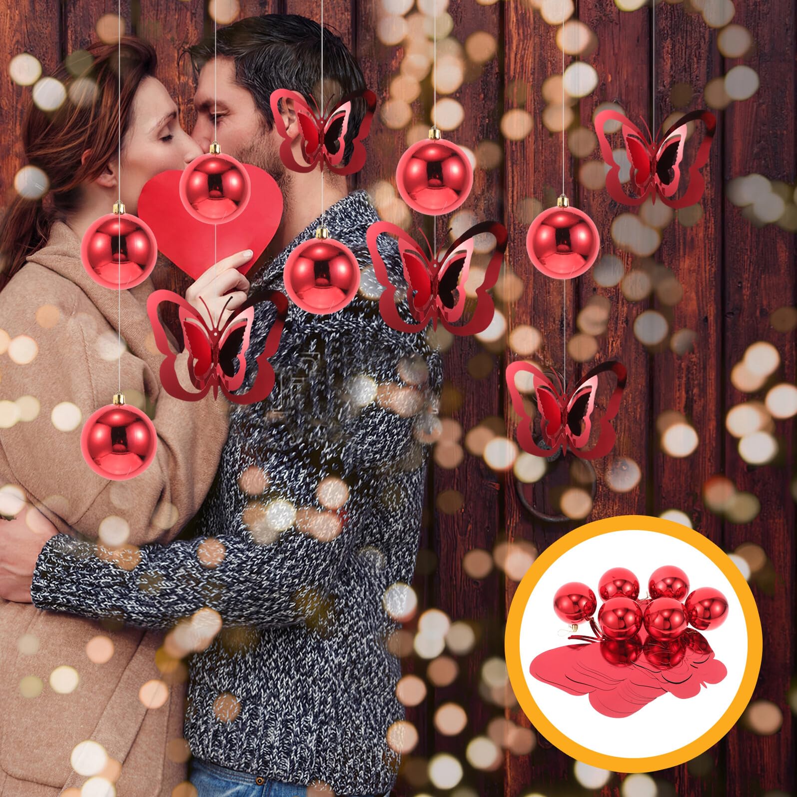 Set Decorativo 17 Pezzi Farfalle e Palline Luminose da Appendere Ornamenti Sospesi per Soffitto e Pareti Decorazioni Primaverili Romantiche per Feste e Anniversari