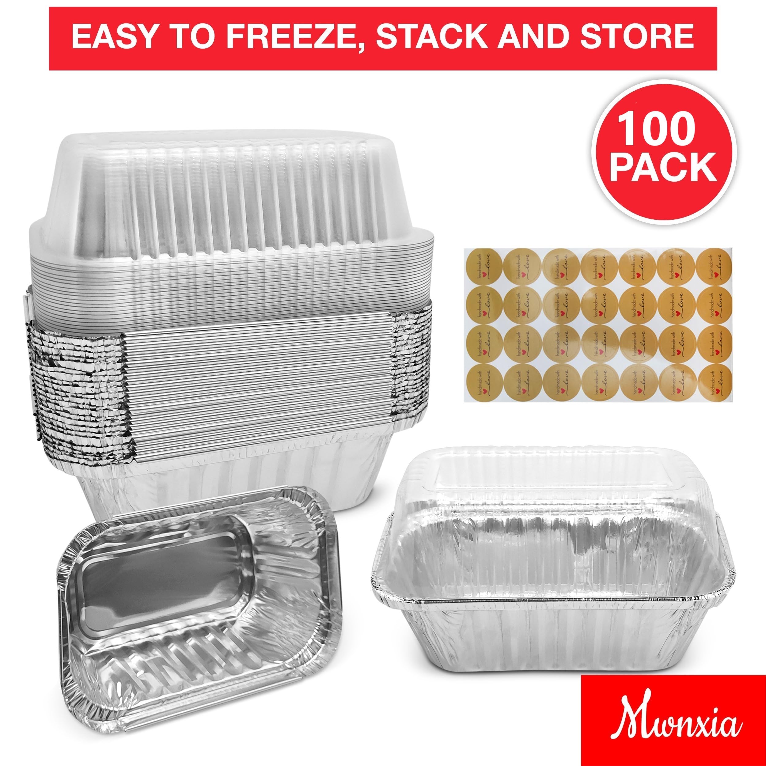 Moldes pequeños de aluminio con tapas para hornear pan, desechables, paquete de 100 para pasteles, pastel de carne o pastel de limón
