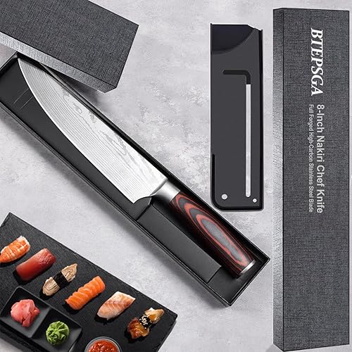 Miniatura 5 de Cuchillo de chef de 8 pulgadas, cuchillo Nakiri de acero inoxidable de alto carbono, mango ergonómico, cuchillo de cocina multiusos para carne y