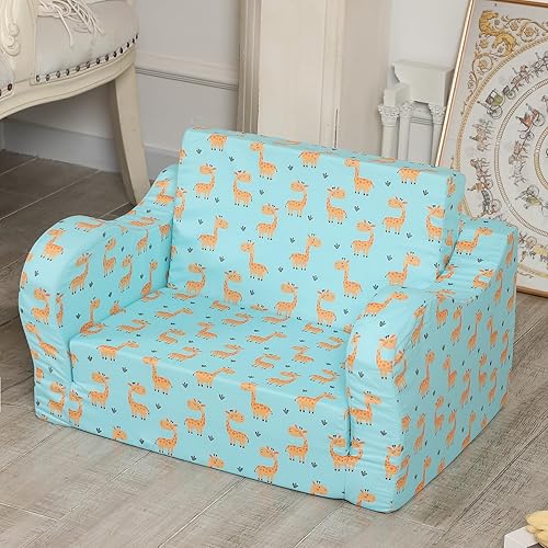 Miniatura 7 de Lindo sofá infantil de jirafa, sofá plegable 2 en 1, sofá convertible a cama para niñas y niños