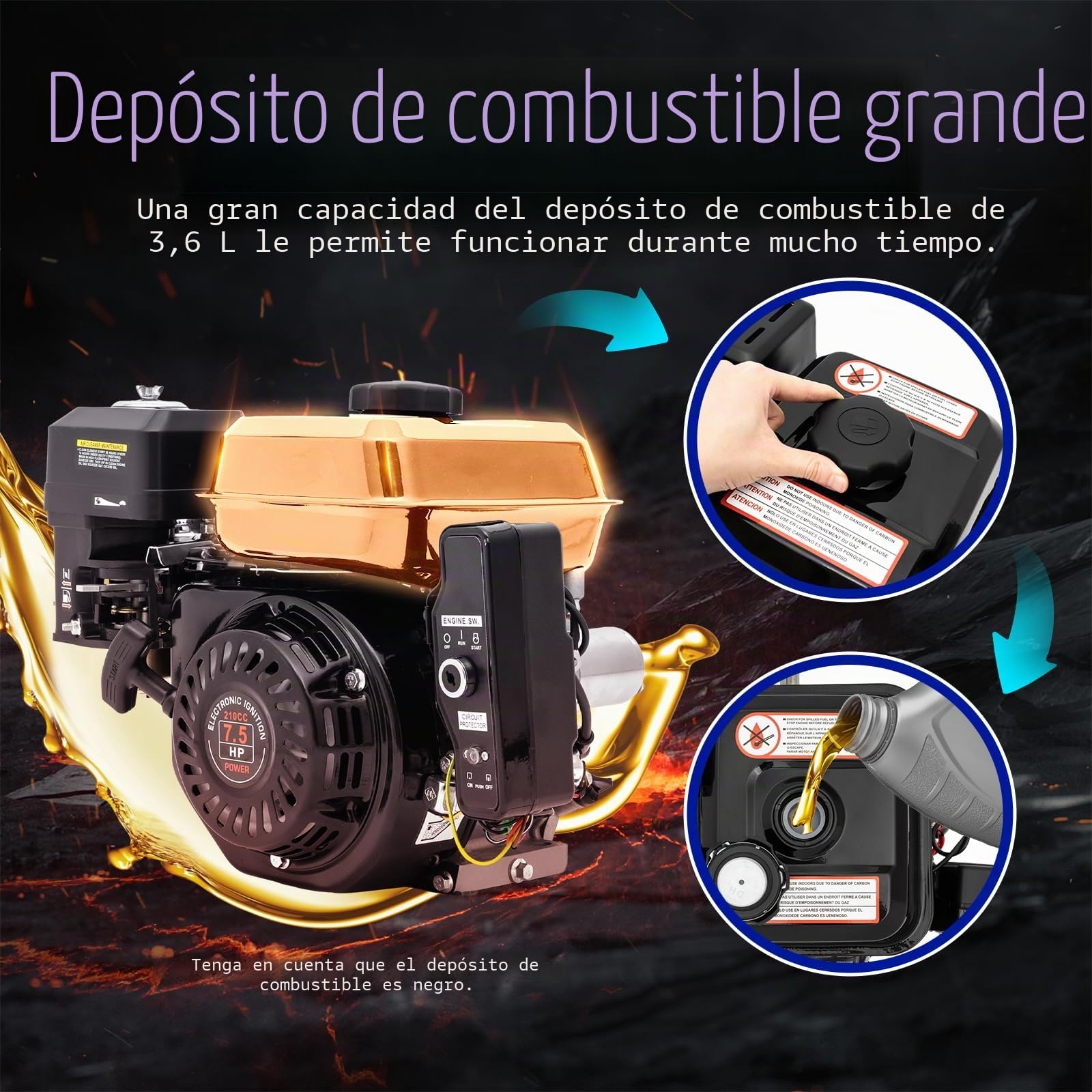 Motor de gasolina de 4 tiempos con 7,5 CV, arranque eléctrico, karting 212 cc, arranque de tracción
