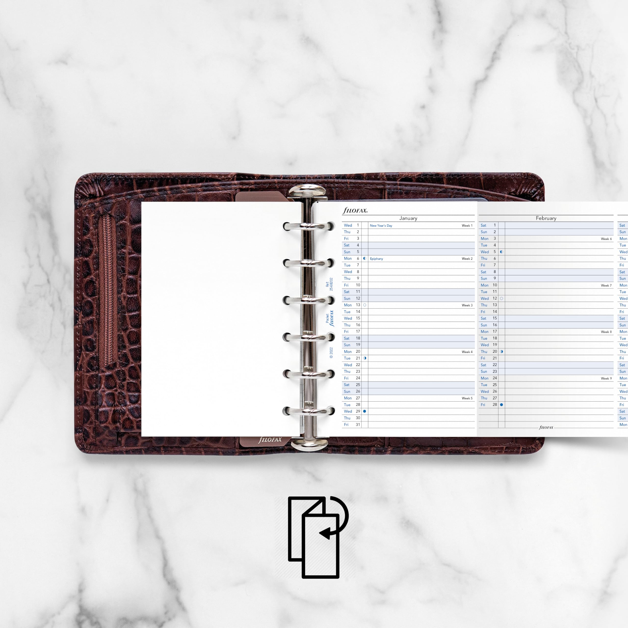 Filofax Ricarica agenda calendario, formato tascabile, agenda verticale annuale, carta bianca, inglese, 2025 (C68202-25)