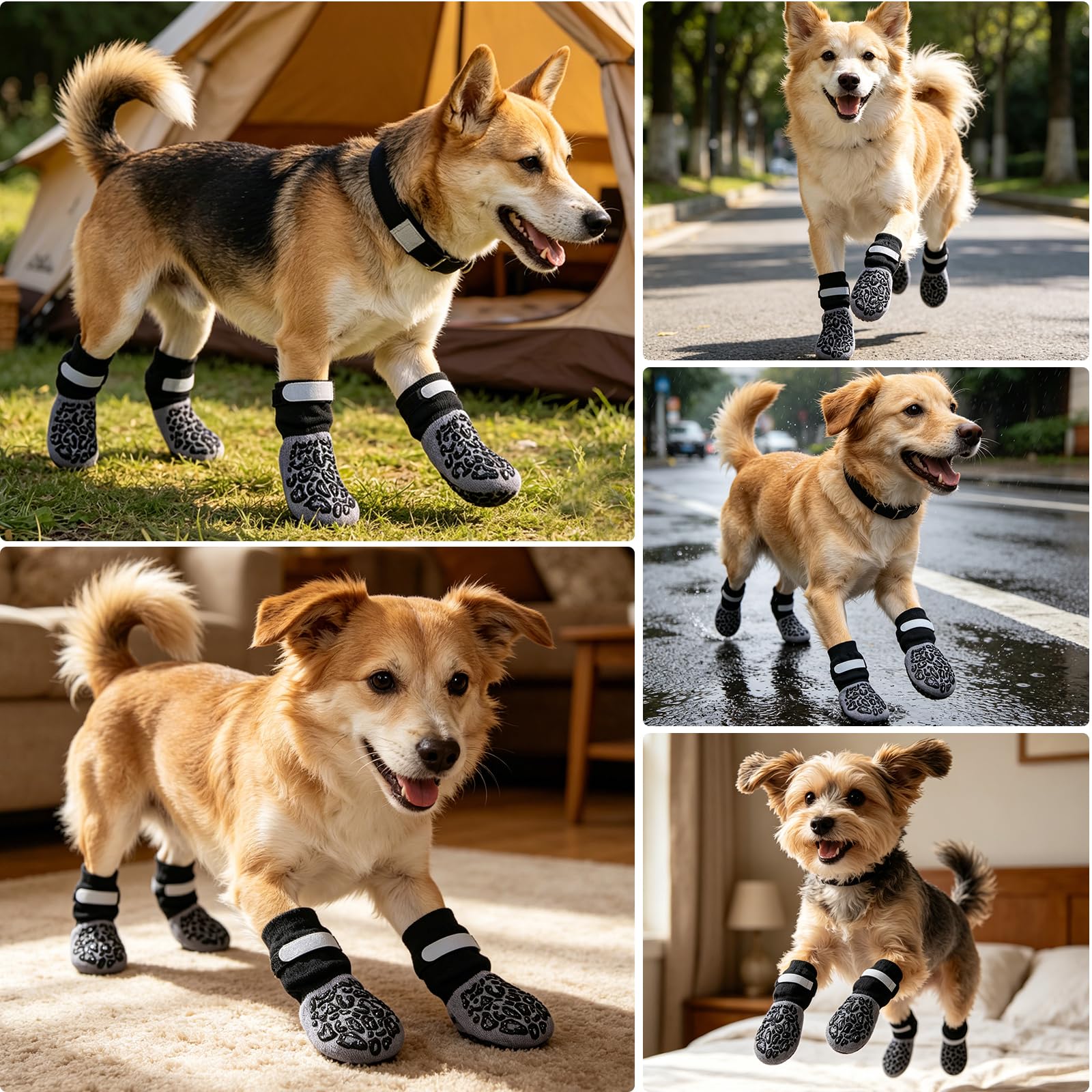 Chaussettes Antidérapantes pour Chien avec Double Adhérence & Sangle Ajustable - Lot de 4 pour Parquet et Carrelage, Anti-Glisse et Anti-Léchage, Protection des Pattes pour Chiens Âgés et Actifs (M)