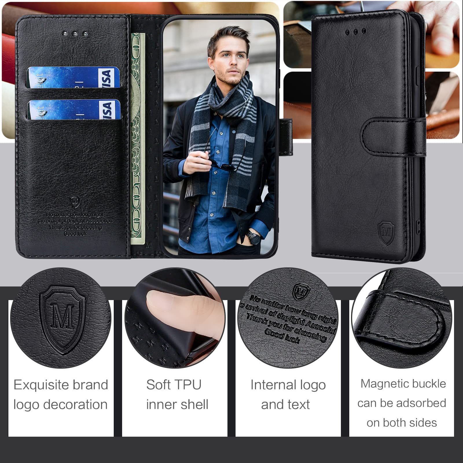 FMPCUON Custodia Flip In Pelle Premium Per OnePlus 11 6.7" - Portafoglio Con Blocco RFID, Supporto Regolabile E Protezione Antiurto - Verde - copertina