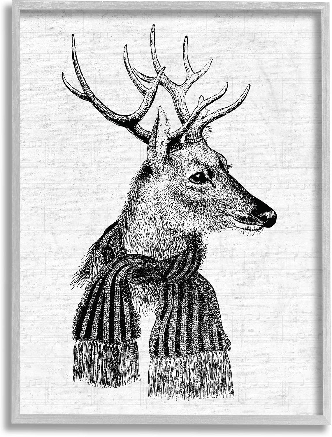 Stupell Industries Reindeer in Scarf Minimal Vintage Portrait