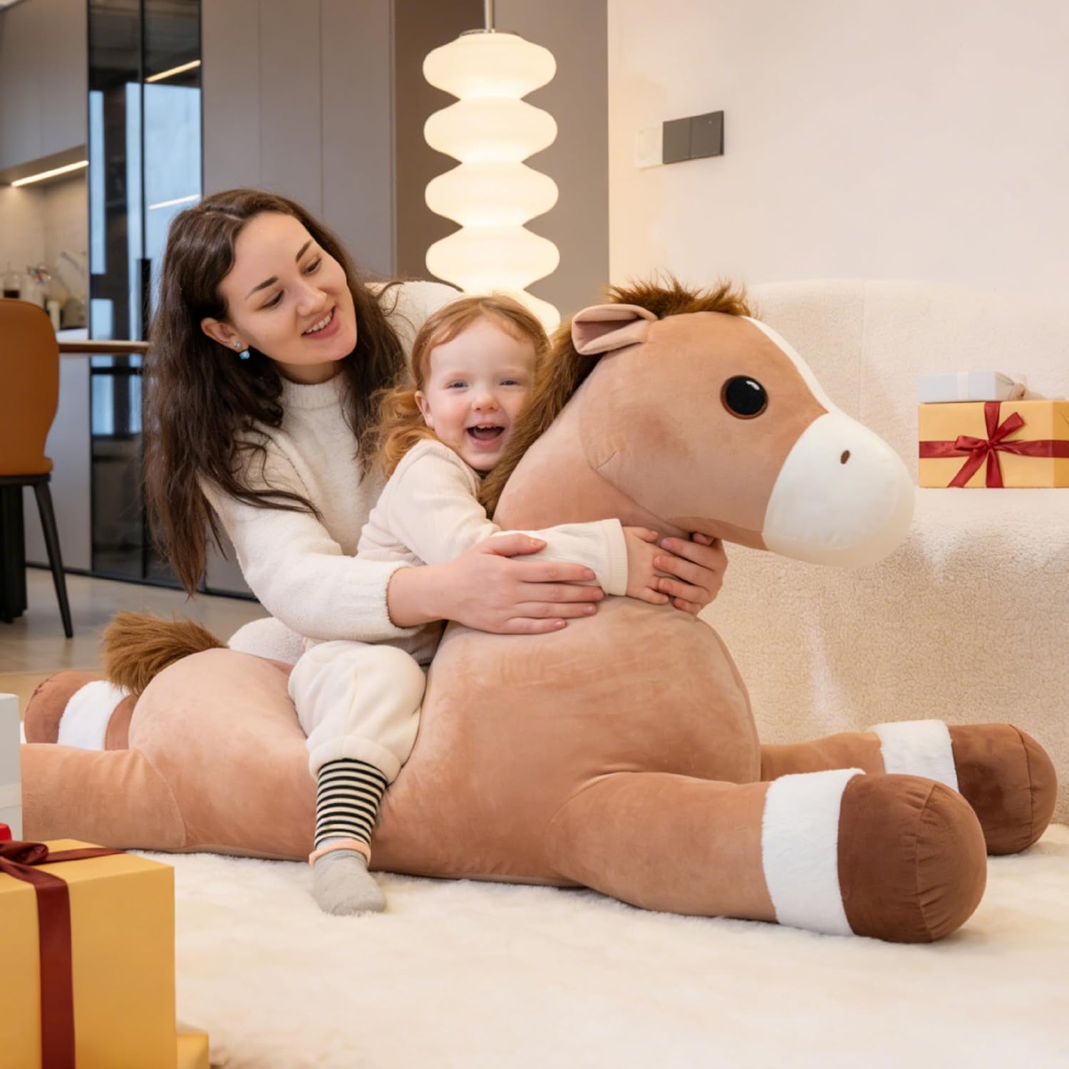 Giant Horse Stuffed Animals, Large Stuffed Horse Plush Pillow, 37" Soft Large Stuffed Pony, Cute Farm Animals Plush Toys, Gifts for Kids Boys Girls on Birthday Children's Day Christmas