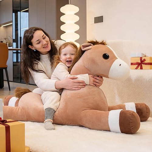 Miniatura 7 de Animales de peluche de caballo gigante, almohada de peluche grande de caballo grande, poni de peluche grande y suave de 37 pulgadas, lindos juguetes