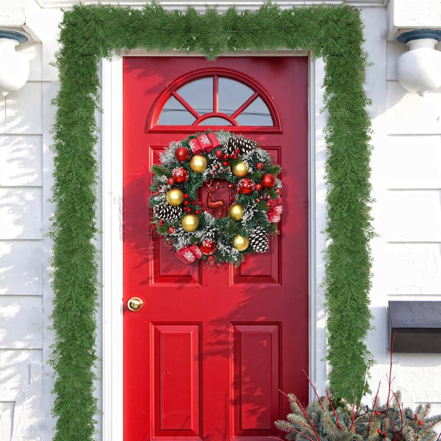 6 FT Faux Cedar Garland Realistic, Christmas Garland with Lights for Mantle, Christmas Real Touch Norfolk Pine Garland for Home Table Front Door Indoor Outdoor Christmas Decor - Image 8