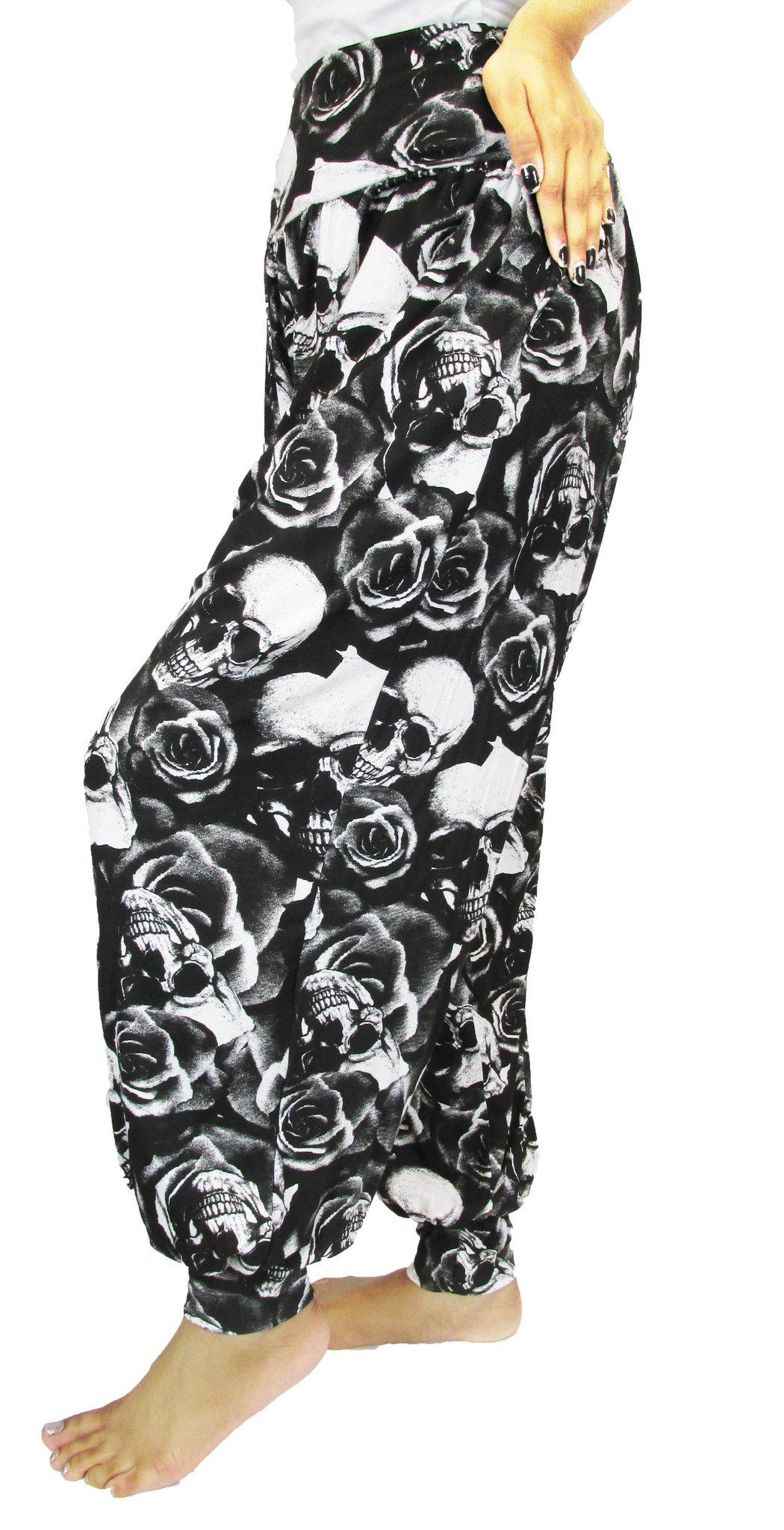 Crazy Girls Girls Skull & Roses Crazy Womens Hareem Trouser Ladies Plain Baggy Harem Ali Baba Casual Pants (Medium Long, )