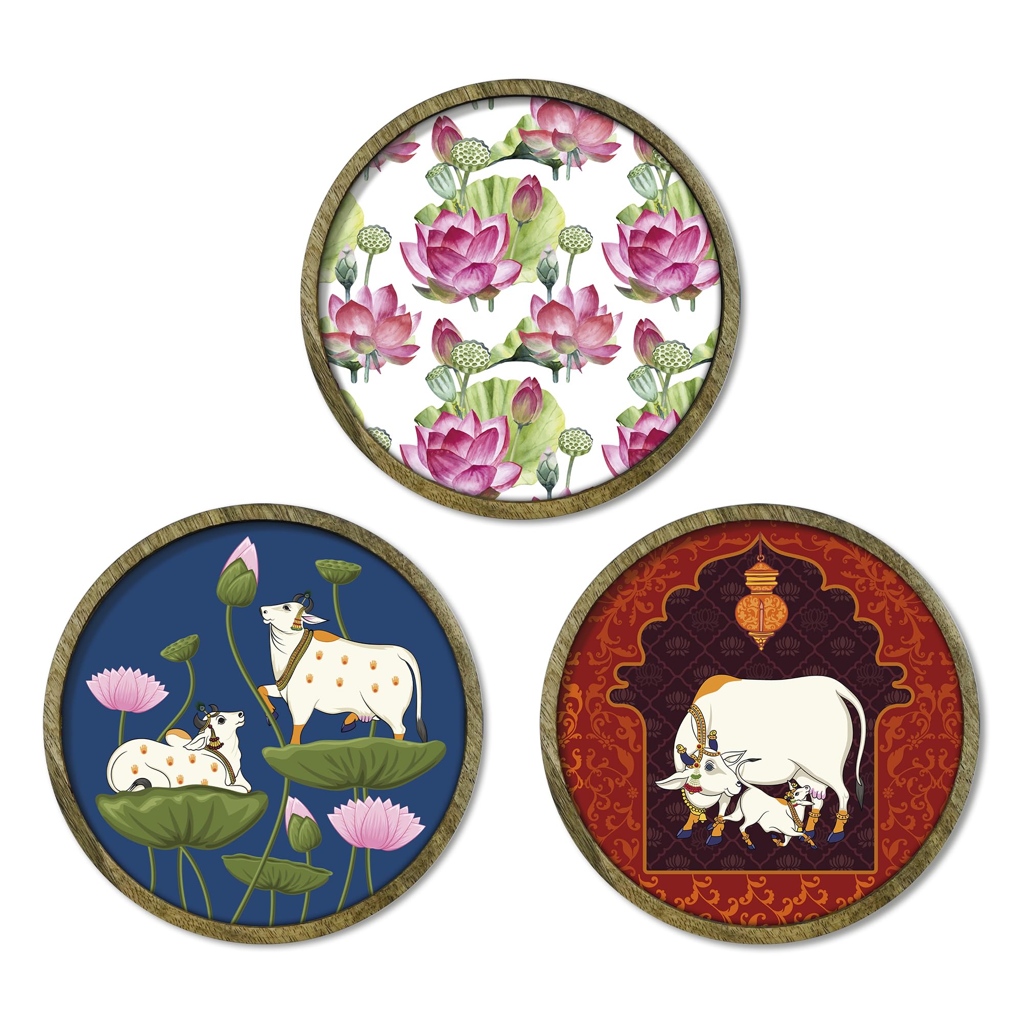 RAG28 Pichwai Cow Wooden Wall Plates Set of 3 | Home Decor Items | Home Decor for Living Room, Bedroom Office (Size: 8 X 8 Inches Each, DP02) (B0CRPDMW61) Amazon Price History, Amazon Price Tracker