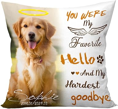 Baosity Personalized Pet Memorial Throw Pillow with Photo Insert Included - Dog Memorial Gifts for Loss of Dog Sympathy Gift - Pet Dog Memorial Pillow - Dog Bereavement Gifts White
