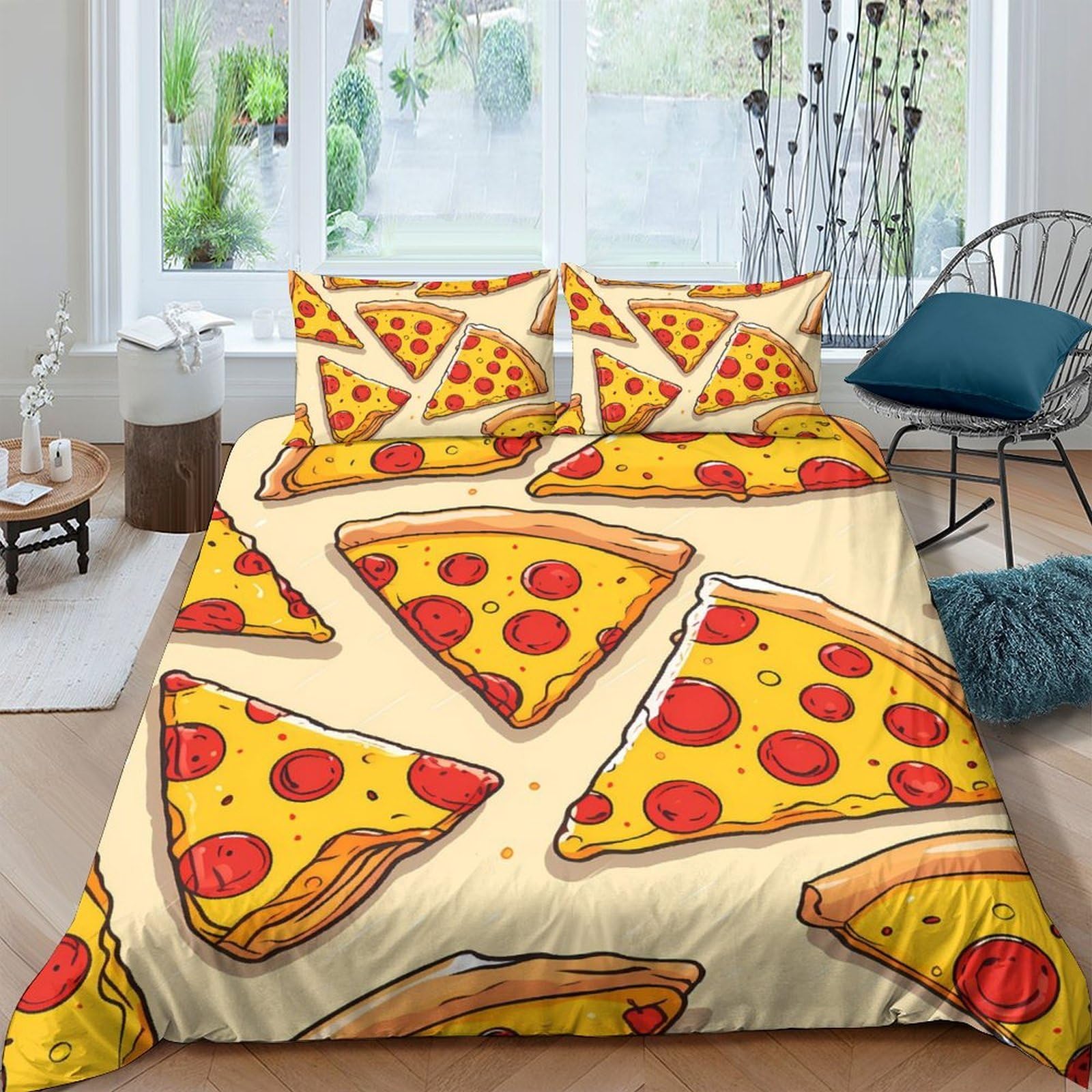 Ctjqhvkz Style-1 3D Printed Pepperoni Pizza Fitted Sheet Microfiber Soft Breathable Cartoon Pizza Slice Mattress Cover For Bedroom Dorm Decor Single（135X200cm）