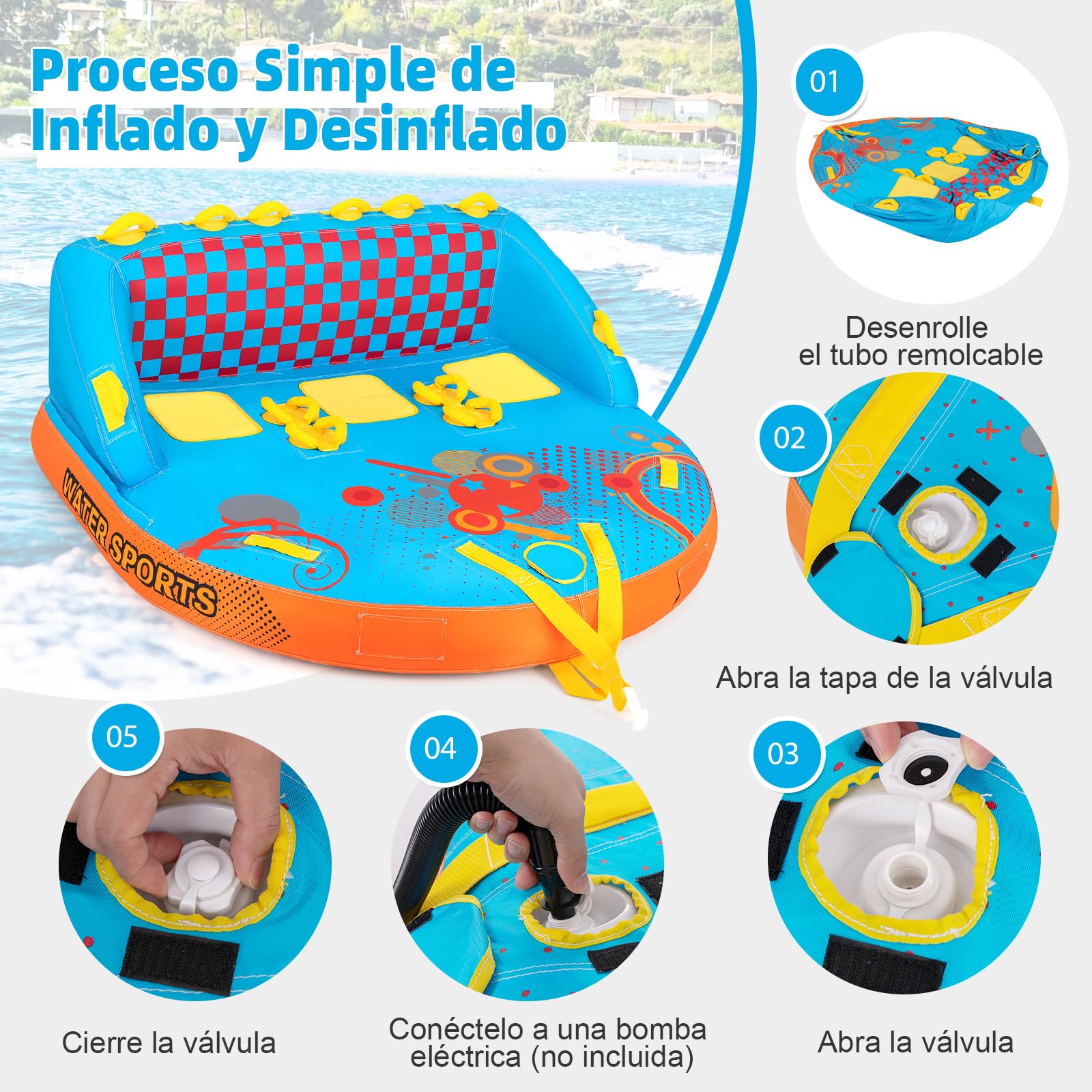COSTWAY Tubos Remolcables para Navegar de 3 Pasajeros, Cubierta de Nailon Grueso Resistente