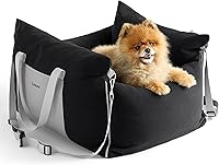 Vista 13 de Lesure Asiento de automóvil para perros pequeños - Asiento elevador suave para perros con bolsillo de almacenamiento y correa de seguridad con clip