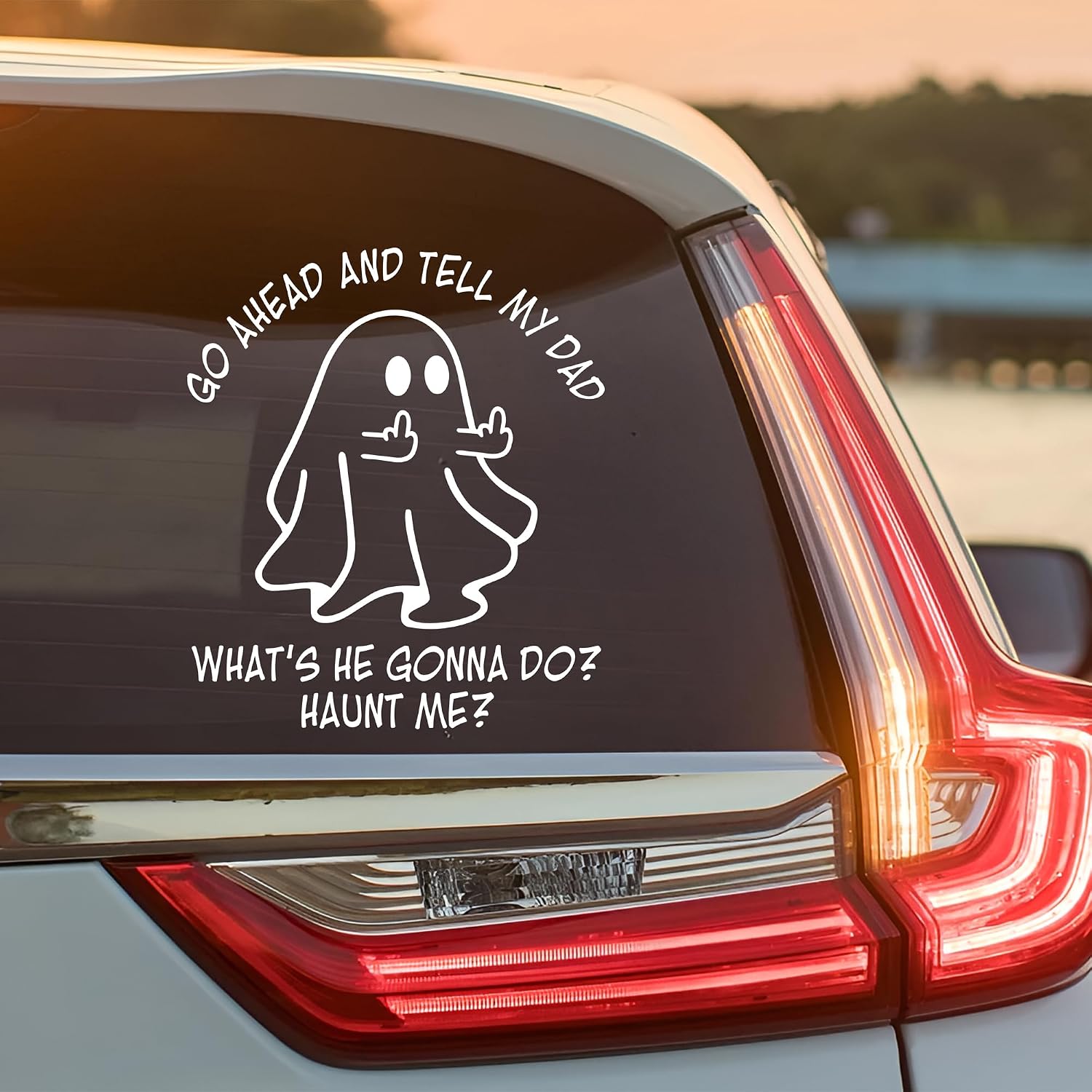 Go Ahead Tell My Dad What's He Gonna Do Car Decal Funny Meme, Mental Health Sticker for Car Window Bumper Truck Sarcastic Decals Vinyl Waterproof 6 Inches Car Accessories Stickers Gift for Mom Dad