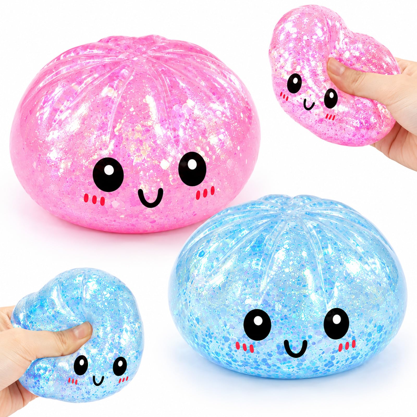 2Pcs Dumpling Squishy, Pink & Blue Soft Squishies for Quiet Moments