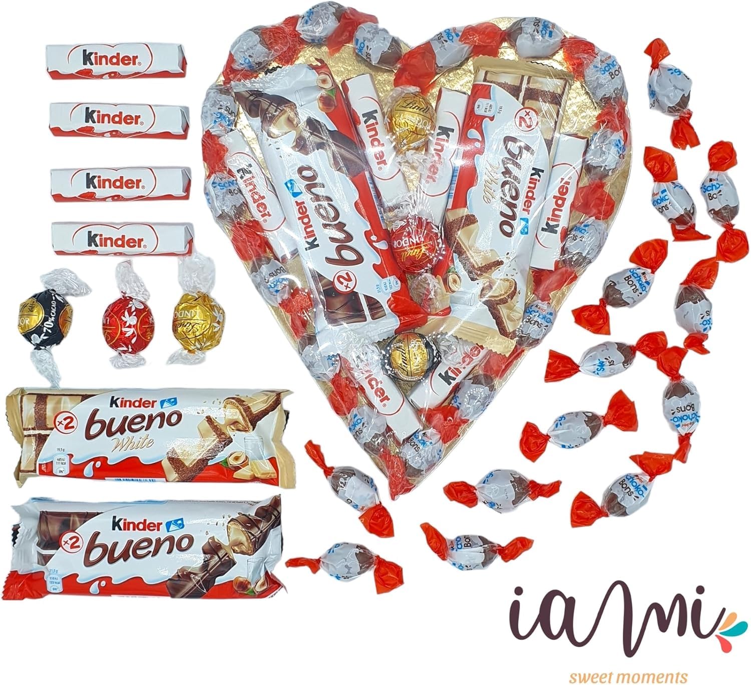 Caja de Chocolate con Kinder Bueno, Shochobons y Lindt, Regalo para Parejas