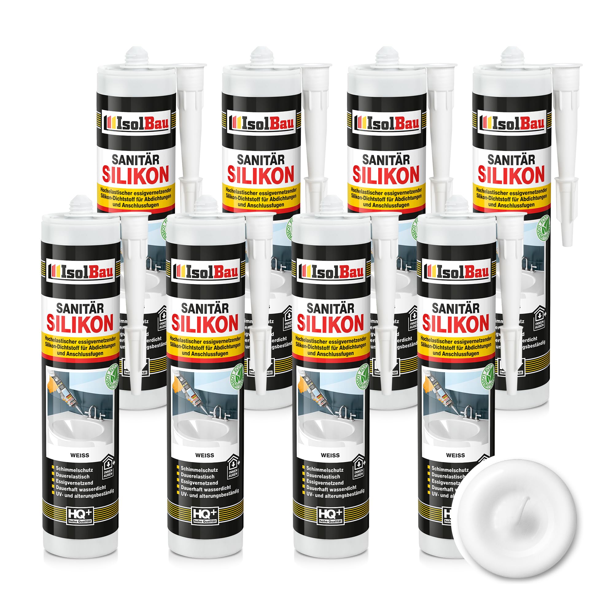 Isolbau Silicone sanitaire - Mastic silicone hautement élastique pour joints et joints - Résistant à la moisissure et imperméable - Blanc - 8 x 300 ml