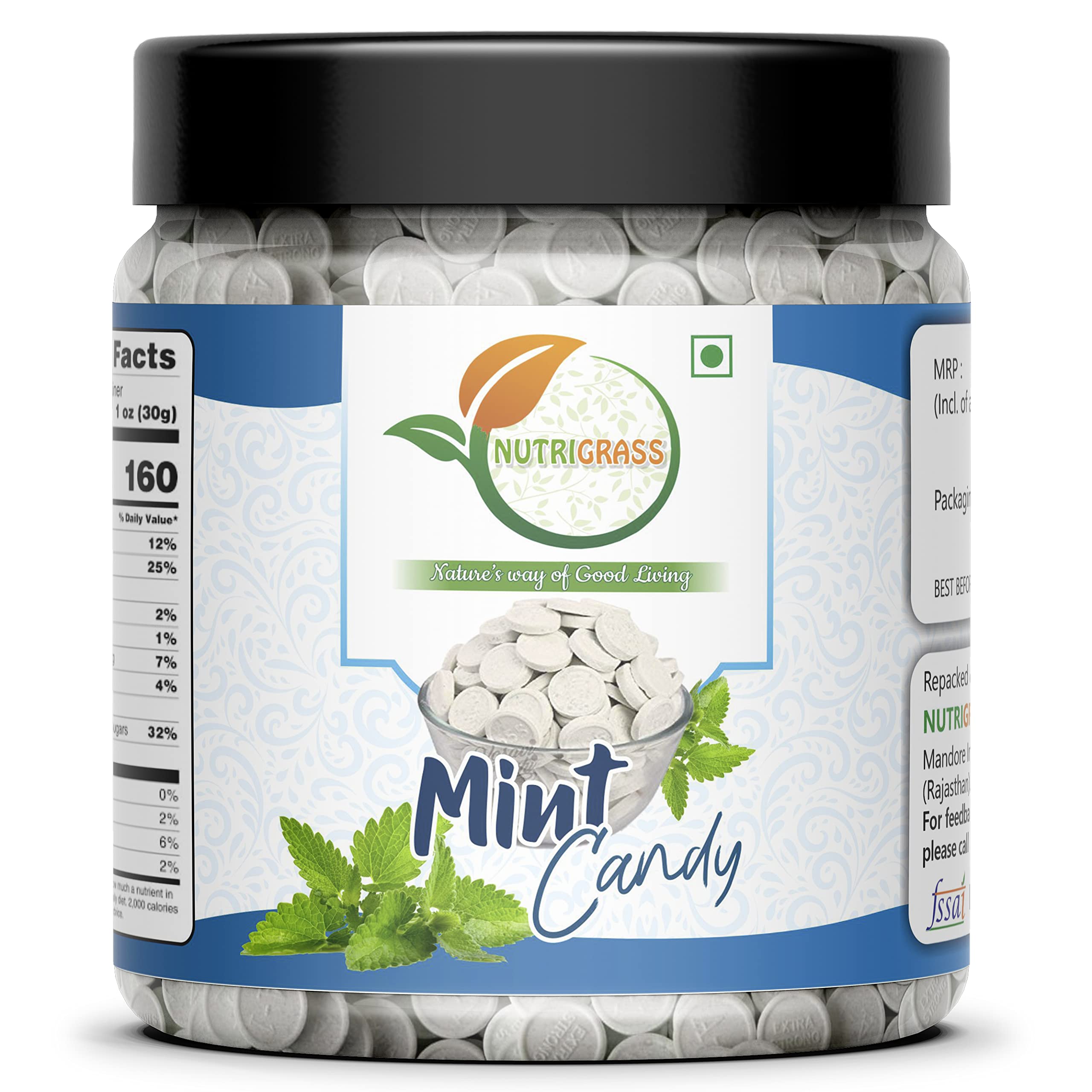 NUTRIGRASS White Mint Candy (Pepper Mint Goli) Safed Mint | Jar Pack 400g (B0B7NMTQ6M) Amazon Price History, Amazon Price Tracker