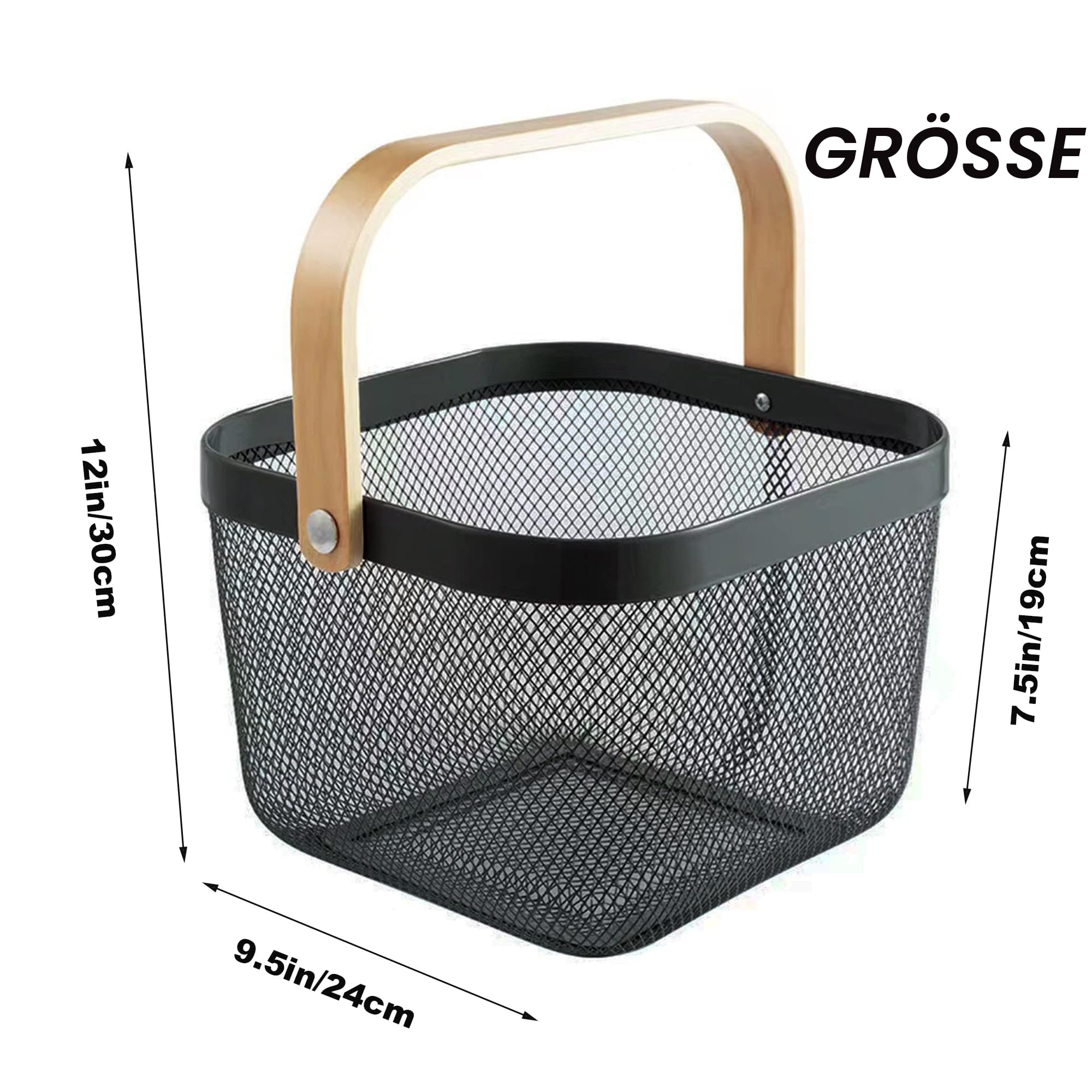 2 Stück Garten-Erntekörbe, Picknickkörbe mit robustem Metallgeflecht und Bambusgriff, perfekt zum Einkaufen, Gartenarbeit, Picknicks und Organisieren