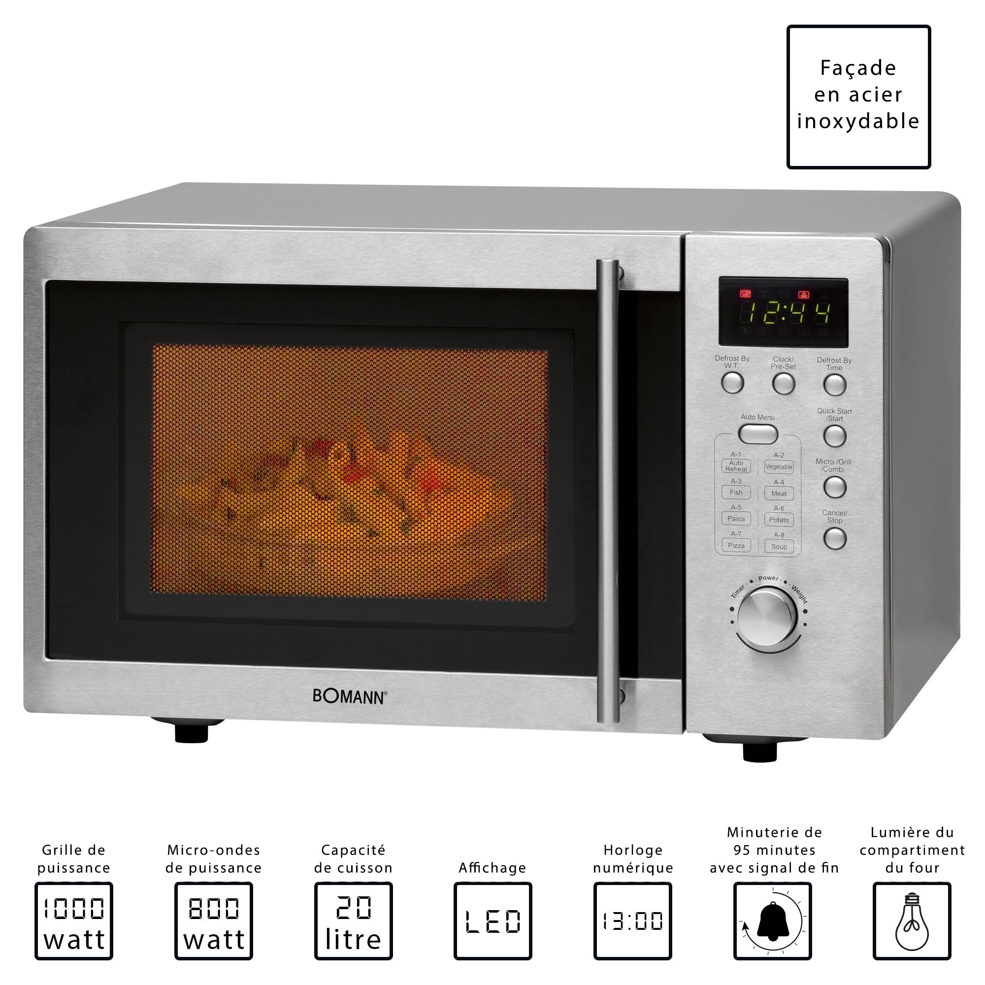 Bomann® Microonde con grill | 1000 watt | base per microonde salvaspazio | camera di cottura da 20 litri | microonde piccolo con 8 programmi | microonde con piatto rotante | MWG 2211 U CB