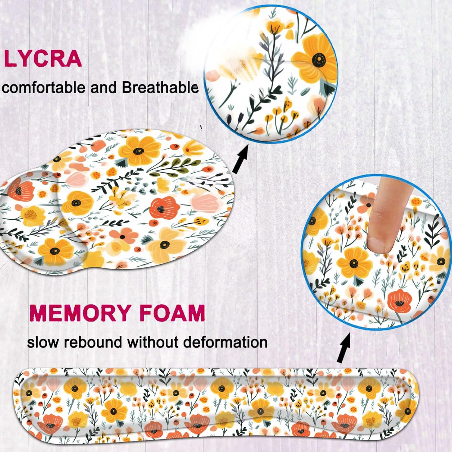 Keyboard Wrist Rest and Mouse Wrist Rest Pad with Coffee Coaster, Non Slip PU Base Wrist Support with Ergonomic Raised Memory Foam for Easy Typing & Pain Relief,Flowers and Plants