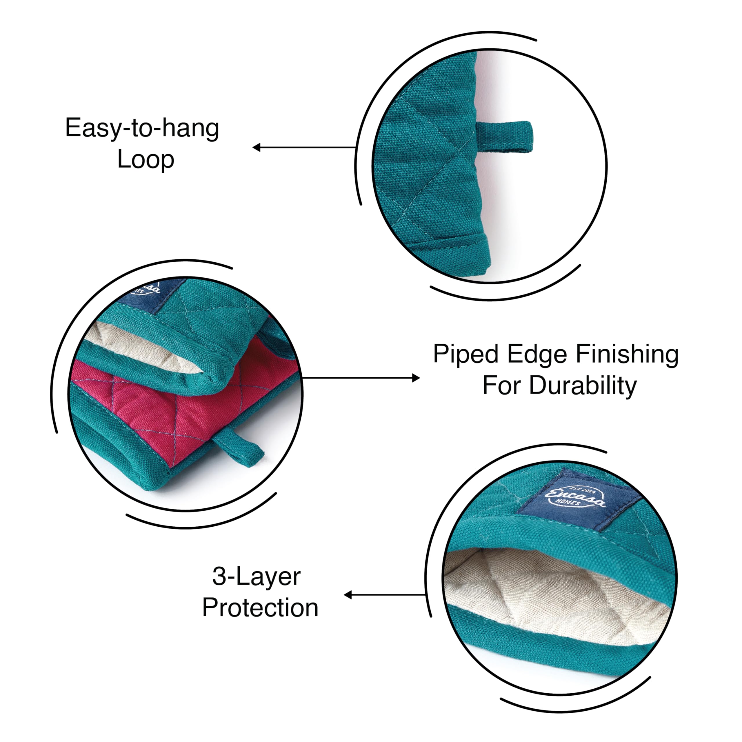 Encasa XO Cotton Oven Gloves, Heat Resistant Quilted Cooking Mitts Azul Blue 4
