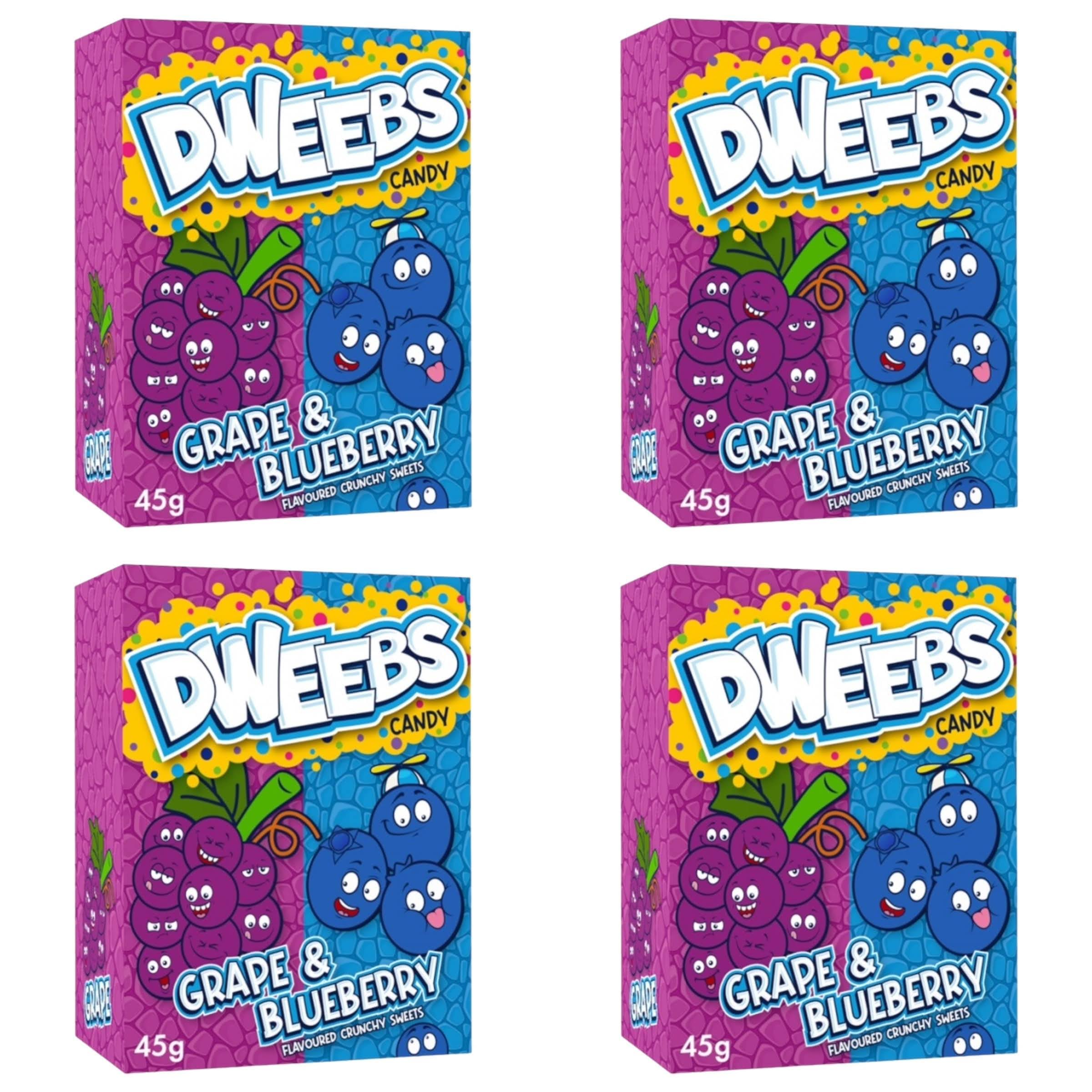 Dweebs Sweets Classic American Candy Grape & Blueberry Flavoured Tangy Crunchy Nerds, Halal, Vegan & Gluten Free 45g - 4x Packs