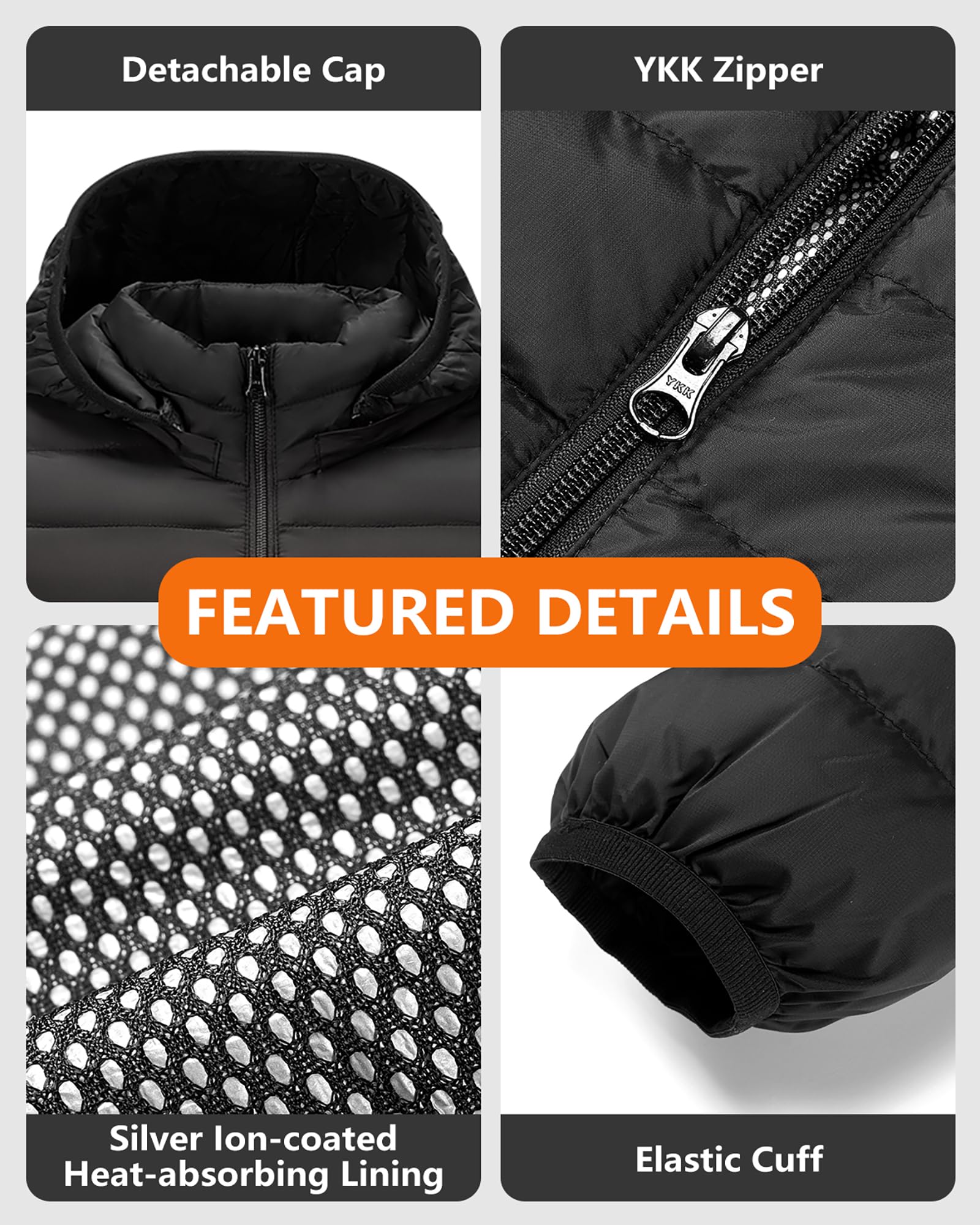 HEWINZE Veste chauffante pour Homme avec Capuche, Doudoune Chaude pour Homme avec Batterie 7,4 V, Veste d'hiver à Double Commande pour randonnée en Plein air Chasse Moto Camping