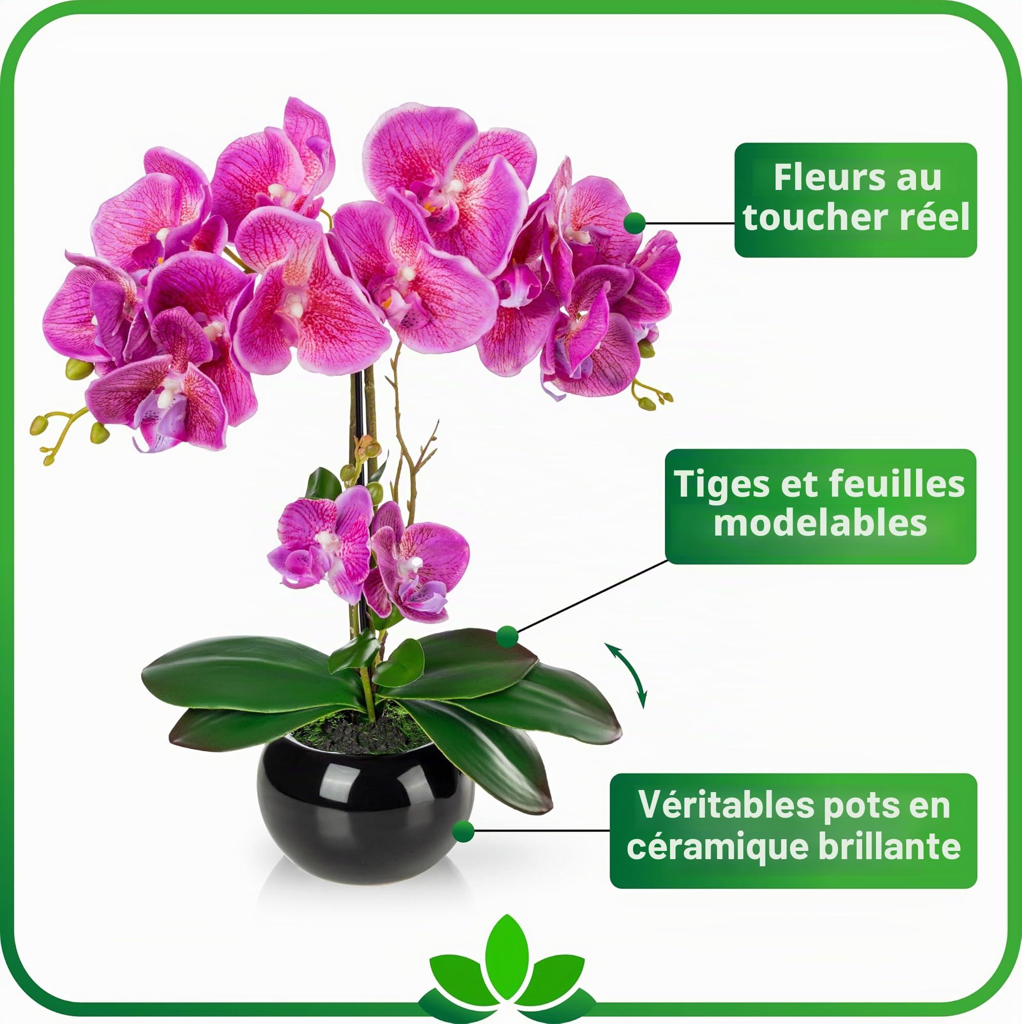 PASCH® Lot de 2 Orchidées Artificielles en Pot dans des Pots en Céramique Brillante (40 cm)