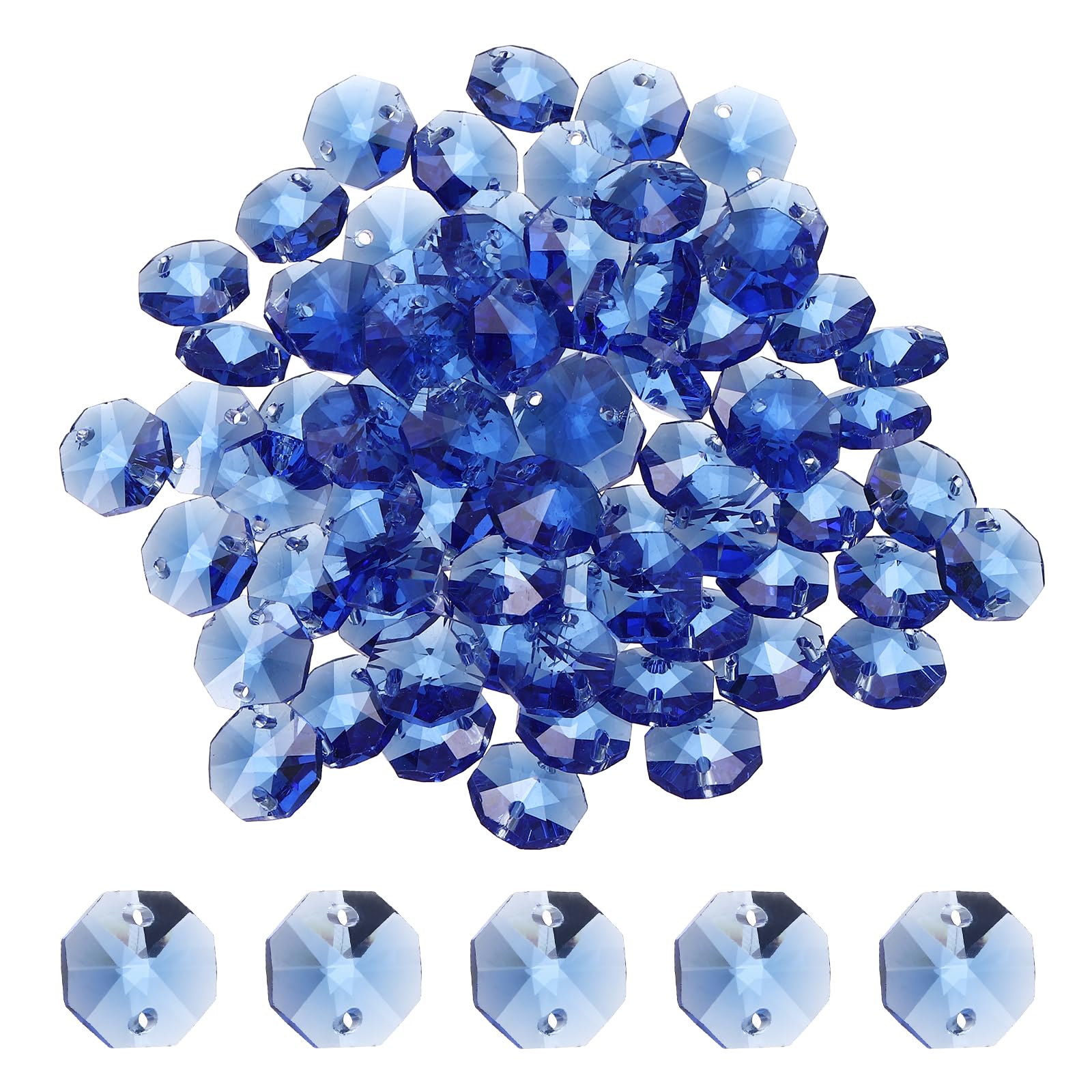 YELARXI 14mm Glass Octagon Beads, Sun Catcher Beads Bulk 2 Hole Sun Catcher Pendants 0.55" & 80 Pcs & Light Blue-Fitting for (Arts Crafts/Crystal Chandelier Repair/DIY Wind Chime)