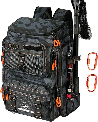 Miniatura 9 de Fishing Backpack with Rod Holders,900D Oxford Water-Resistant Fishing Gear,42L Large Storage Tackle Bag for Men Bk Camo