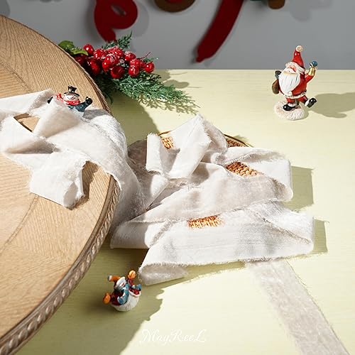 Miniatura 4 de MAYREEL Cinta de terciopelo gris pardo de 2 pulgadas rasgada a mano, cinta de seda beige con borde deshilachado para ramos de novia, invitaciones,