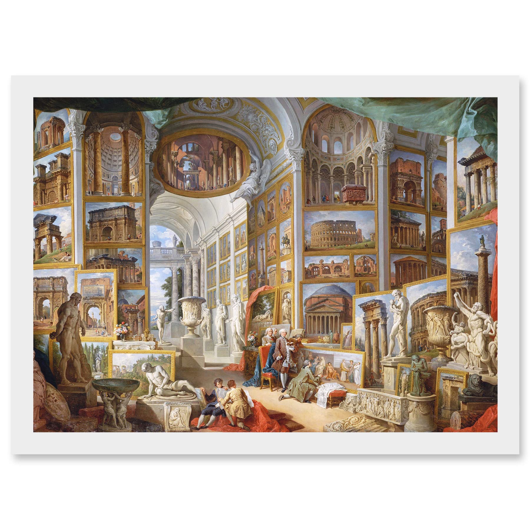 Panini Ancient Rome Monuments Allegory Painting - Framed Wall Art Print - A4 - Artery8