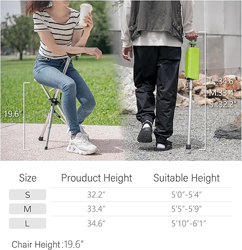 Miniatura 6 de STEP2GOLD Ta-Da - Silla portátil, bastón de senderismo portátil, bastón plegable con asiento, bastón con silla, silla plegable, aluminio ligero,