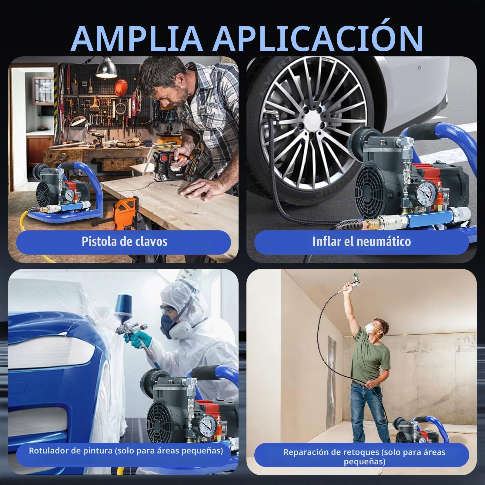 Compresor de Aire a Batería, Compresor Sin Aceite Portátil Silencioso, Presión Máxima 8 Bar, Capacidad de Botella de Gas de 1,5 L, Manómetro, Incluye Batería y Cargador