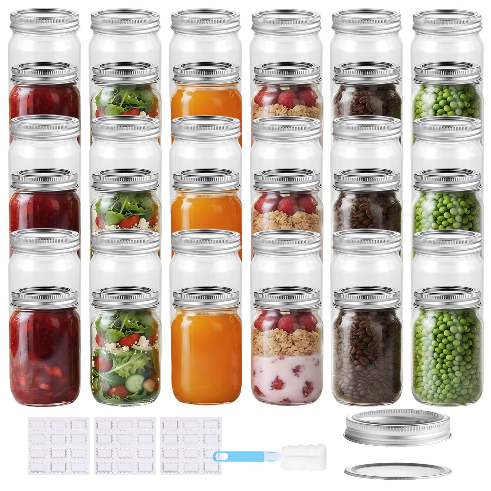 Artist Hand Einmachgläser 36er Set, Marmeladengläser 500 ml | Mit zweiteiligem Schraubdeckel, Etiketten und Reinigungsbürste, Gläser für Honig, Pesto, Overnight Oats und Vorräte