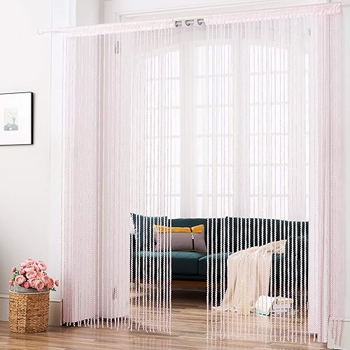 Miniatura 1 de Cortina de cuerda en espiral de poliéster rizado, ideal para varias decoraciones y fondos, rosa bebé, 39 pulgadas de ancho x 78 pulgadas de largo