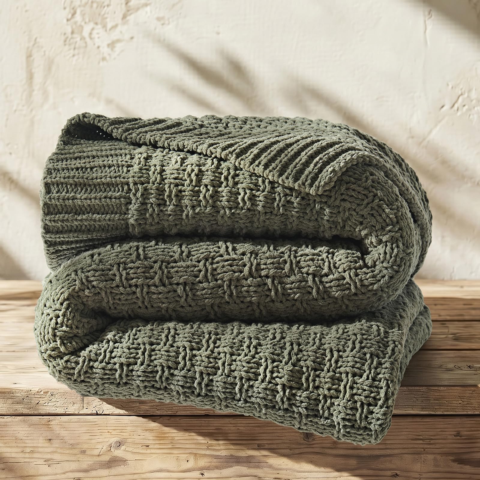 Chunky Chenille Knit Throw Blanket, Dried Thyme