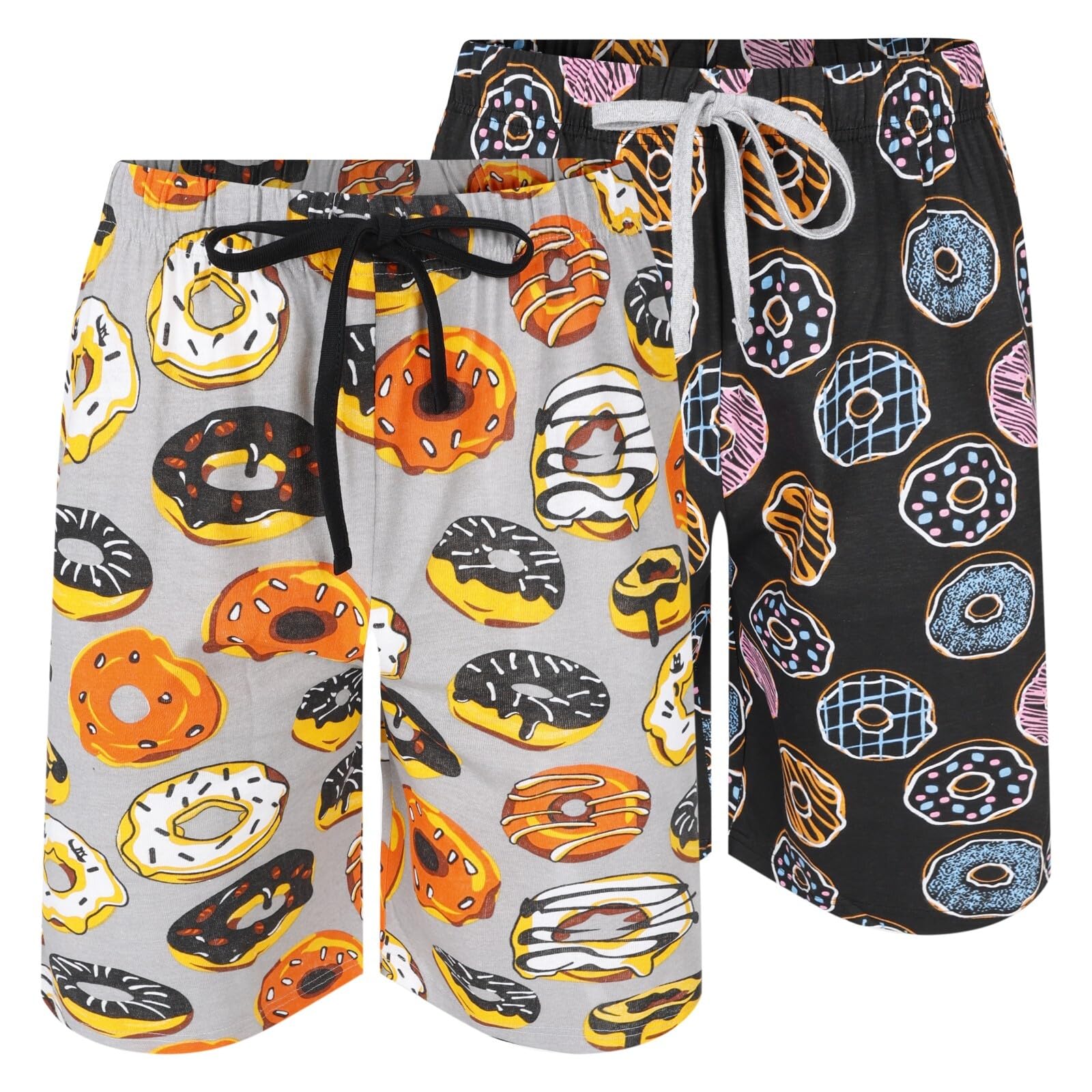North East Men's Donuts Multi Gry/Blk 2 Pack Pyjama Shorts Novelty Beer Game Donuts M To 2XL Lounge Sleep Shorts (Donuts-Xl)