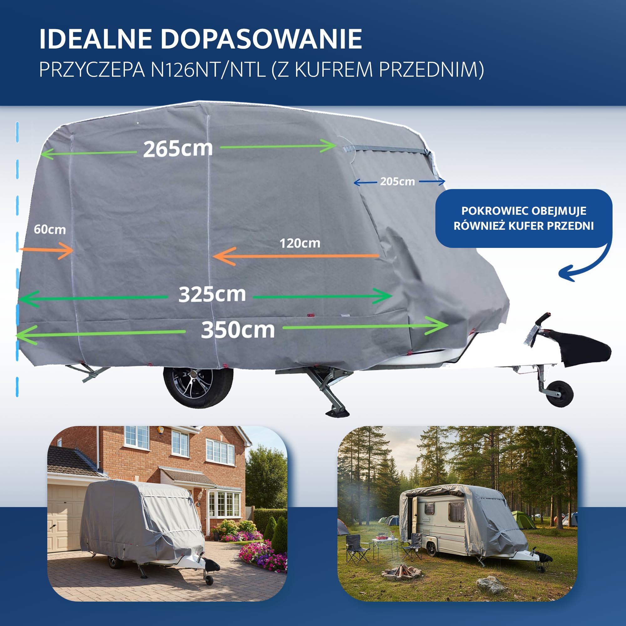Pokrowiec na przyczepę kempingową - odpowiednia dla Niewiadów N126NT / NTL 5-warstwowa Plandeka okryciowa oddychająca i odporna na warunki atmosferyczne - Wytrzymały pokrowiec ochronny