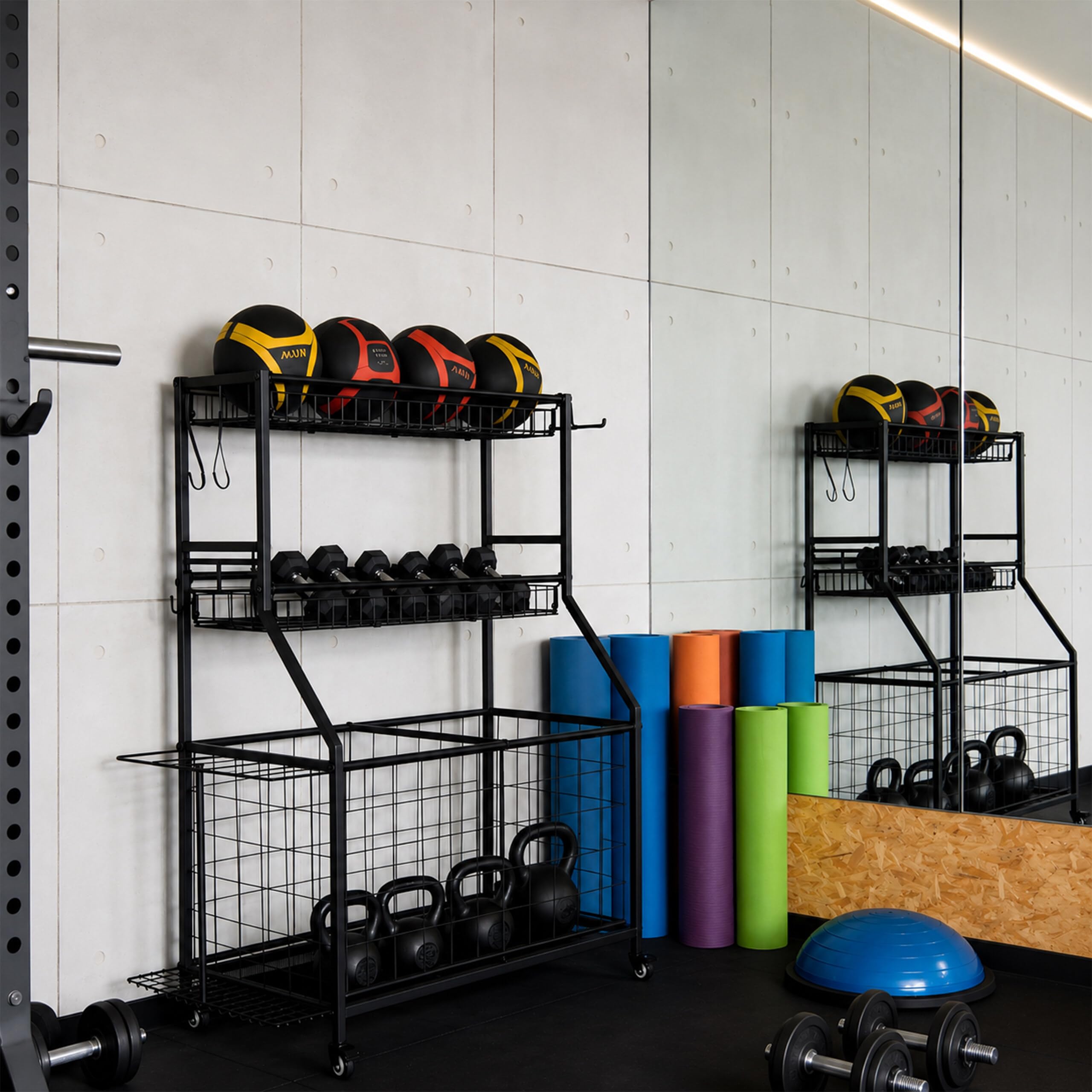 Relaxdays – organizer na sprzęt sportowy, 116 x 91,5 x 43 cm, 4 kółka, 2 hamulce, metalowy wózek na piłki, czarny