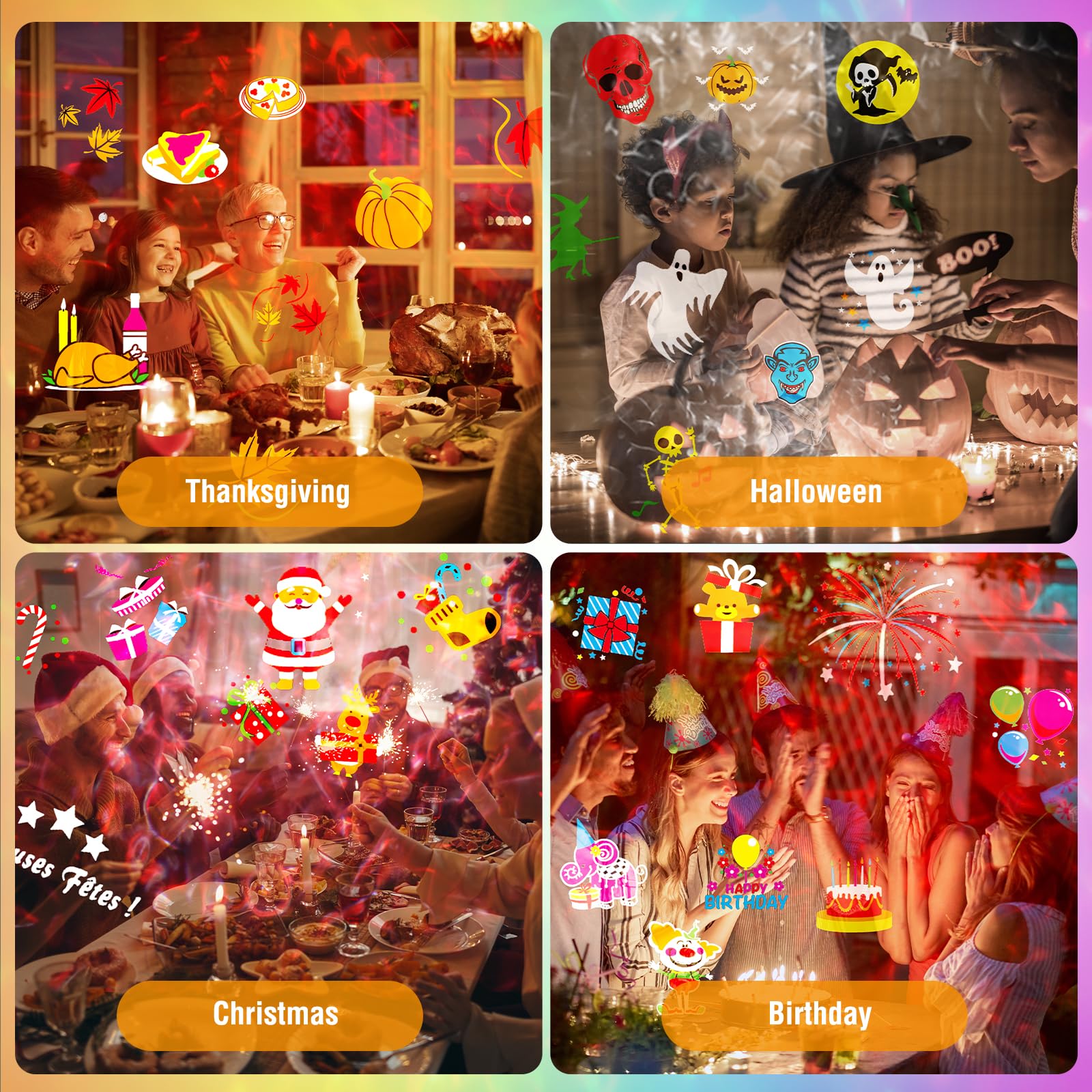 YAZEKY Proiettore Luci Natale per Interno Esterno, Lampada per Proiettore LED Natale con 10 Diapositive 8 Modelli e 10 Effetti di onde d'acqua, Luce Proiettore per Decorazioni Natale Halloween Festa