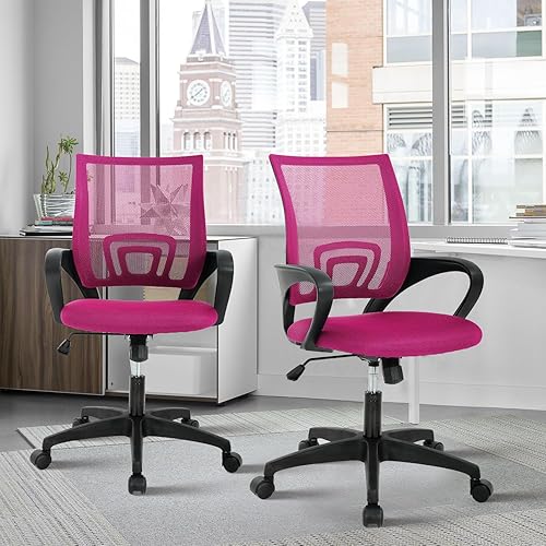 Vista 21 de Silla de oficina de malla, silla de computadora con respaldo medio, silla de oficina ergonómica con ruedas y soporte lumbar, sillas de oficina Negro