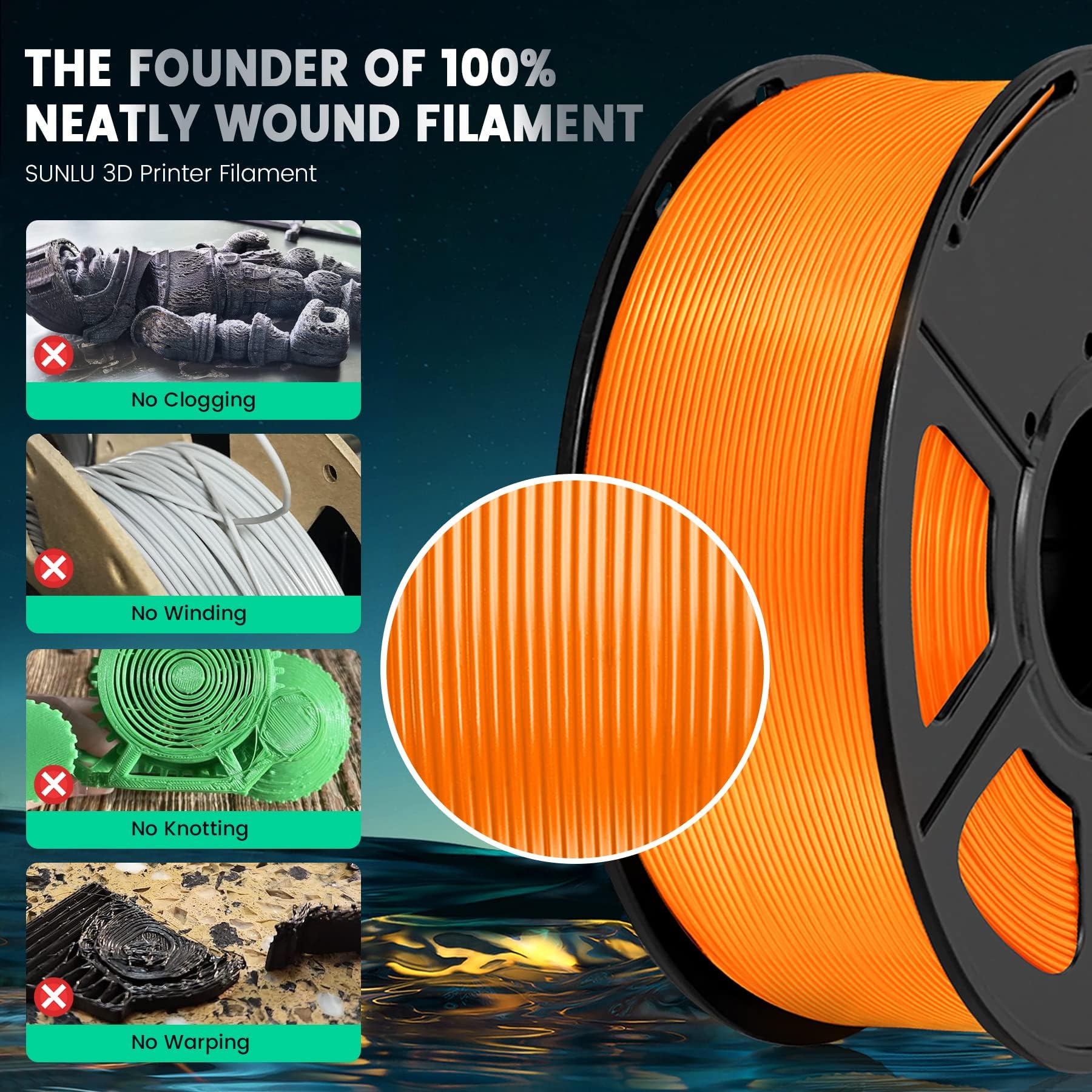 SUNLU PLA Plus filamento per stampante 3D, Filamento PLA+ 1.75mm, Filamento ad alta resistenza compatibile con stampanti 3D FDM, Precisione dimensionale +/- 0.02 mm, Bobina da 1kg (2.2LBS), Oro
