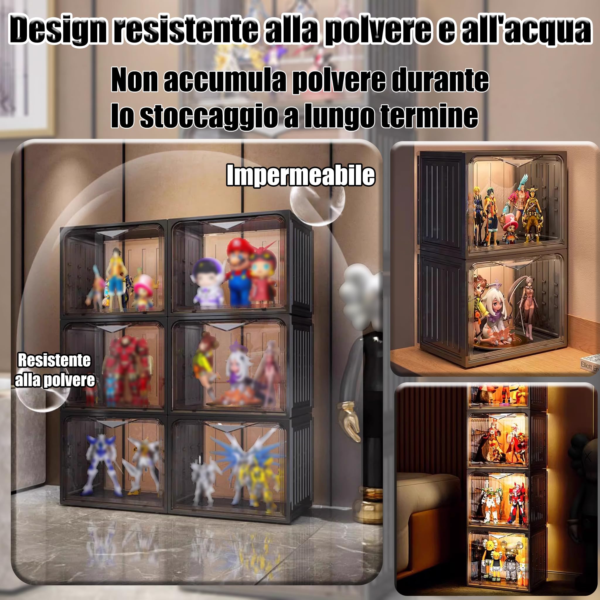 Vetrina Espositiva Per Collezionismo,Vetrina Espositiva Con Led Da Terra[6 Piano/Lampada Telecomandata/Sigillata E Antipolvere] Per Giocattoli Da Collezione, Libreria Per Casa, Sala Giochi