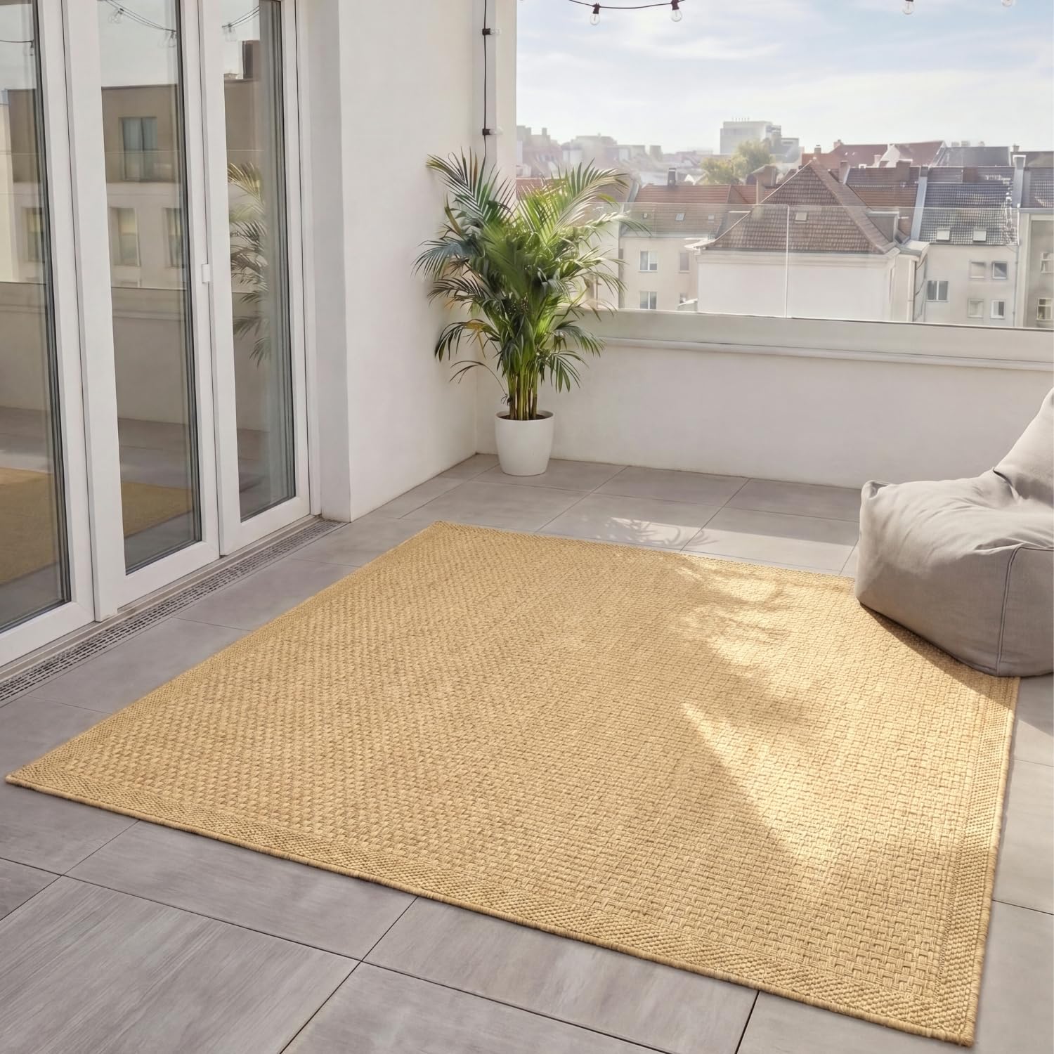 Tapis pour balcon et terrasse Iowa effet jute beige grand format 300x300
