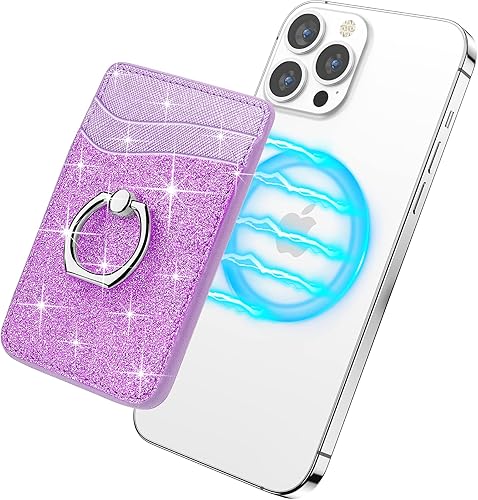 Gospire Cartera magnética con anillo para iPhone serie 1615141312, cartera magnética con purpurina con bloqueo RFID para tarjeta de crédito y