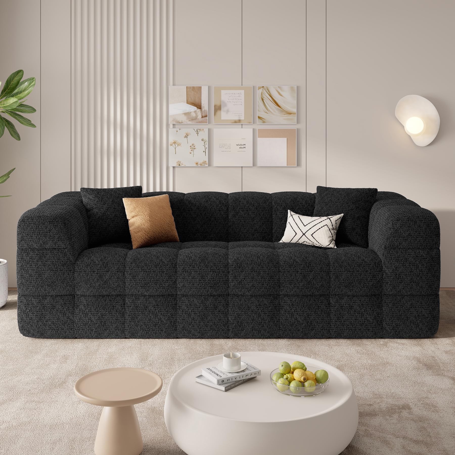 Hawthyhome 2-3 Sitzer Sofa mit Schlaffunktion, Modernes Boneless Couch, Gemütliches Chenille-Sofa mit weichem Bezug, Montagefreie Balkon Couch für Wohnzimmer & Gästezimmer, Schwarz