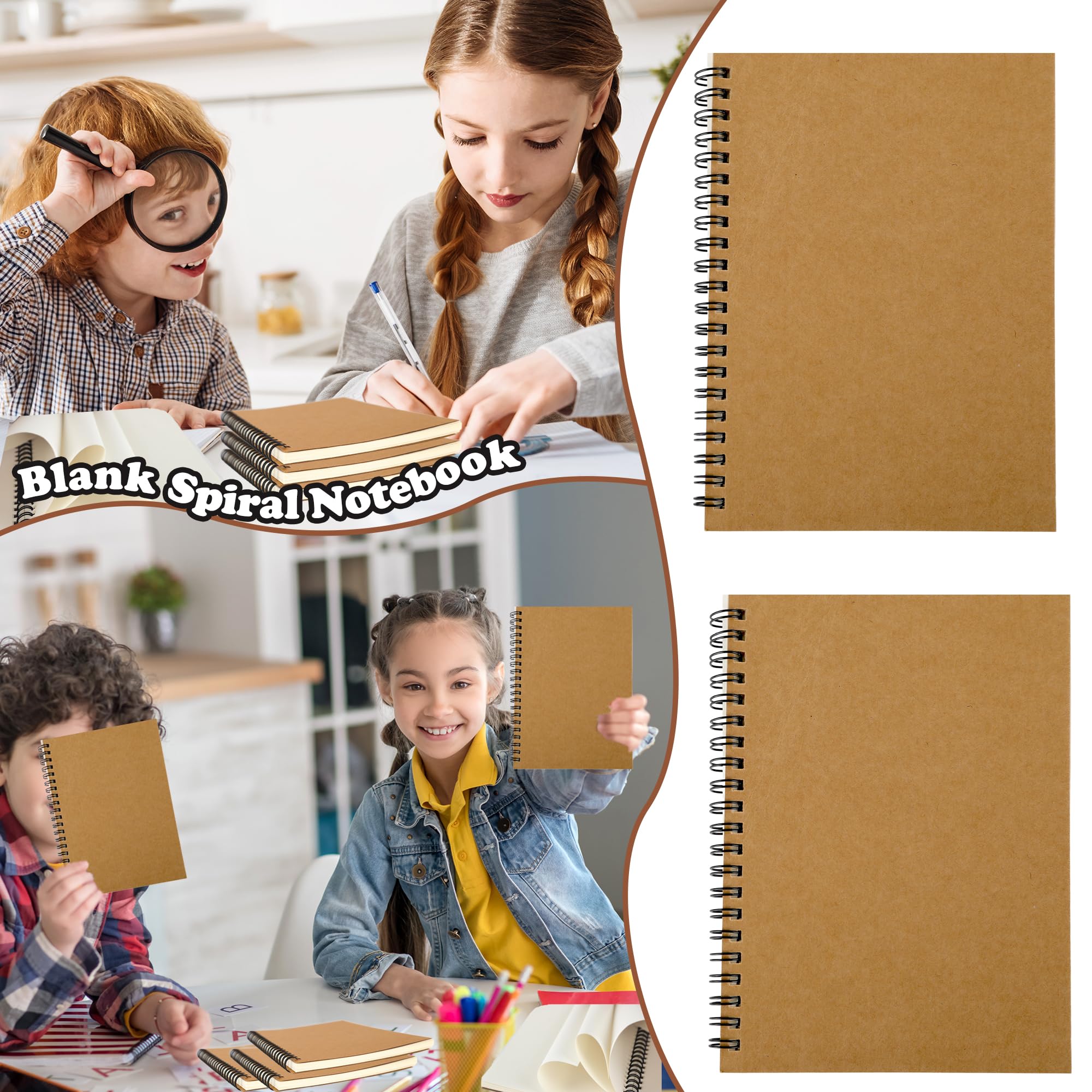 Lot de 15 carnets à spirales vierges en papier kraft marron pour bureau, étudiant, école, écriture, dessin, 100 pages, 50 feuilles, 13 x 19 cm